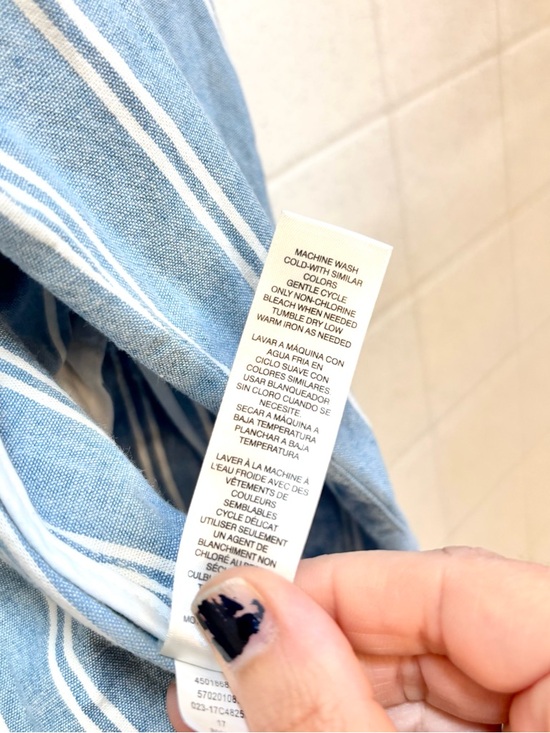 Chico's Blue White Size 1 Medium Striped Blazer Chambray Washable Cotton Stretch - Picture 12 of 12